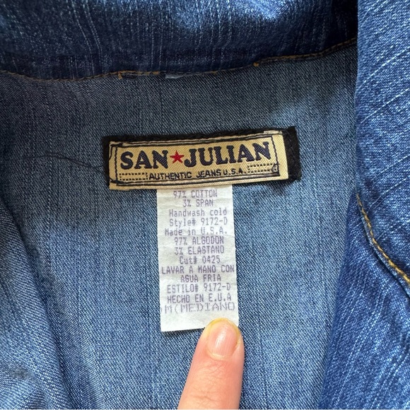 Blue denim jumpsuit with belt - Picture 2 of 6